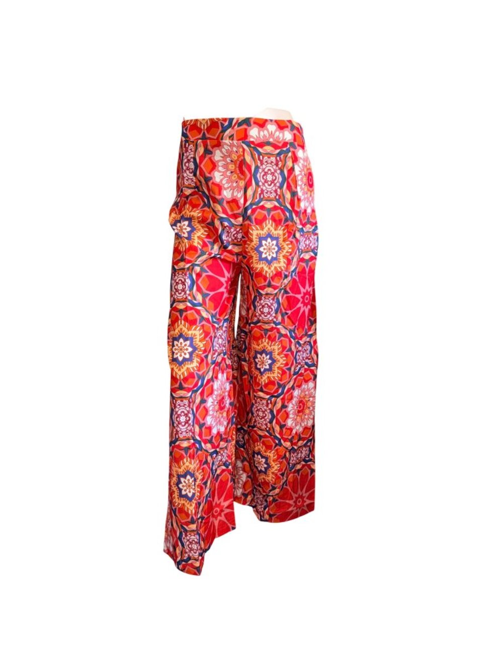 Wide Leg Palazzo Pants Boho Gypsy Women L Red Orange Floral High Waisted NWOT
